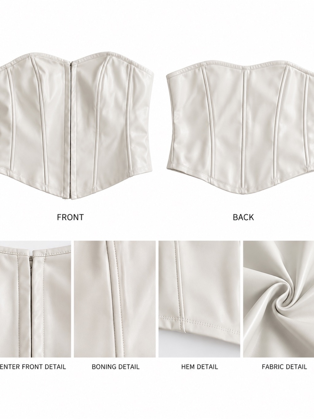 & Other Stories Strapless Faux-Leather Corset Top in Ivory